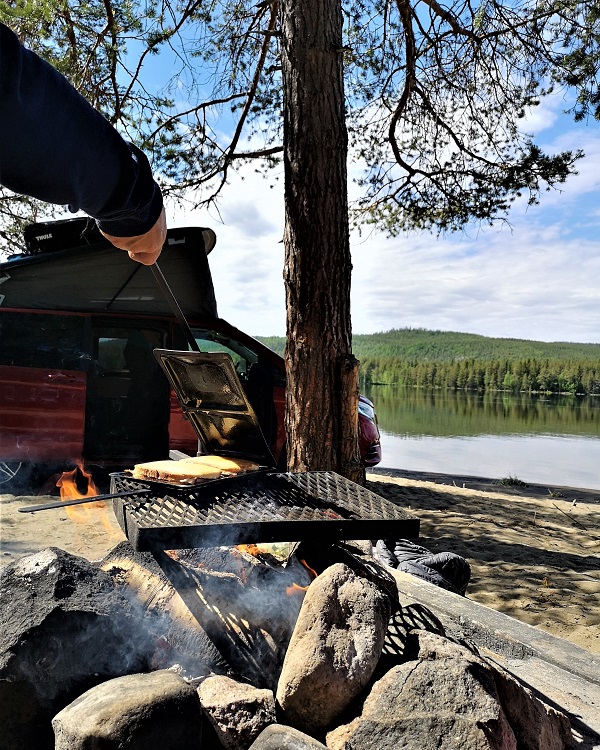 Toasties by the fire in Sweden