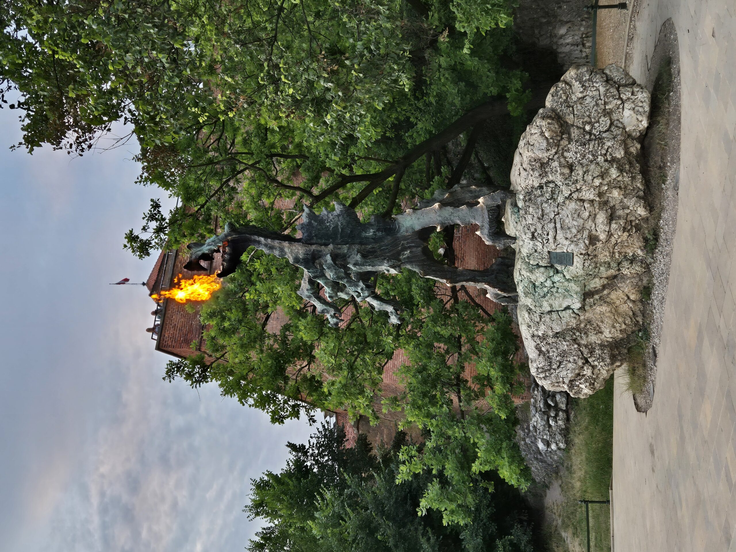 Fire breathing dragon statue in Krakow