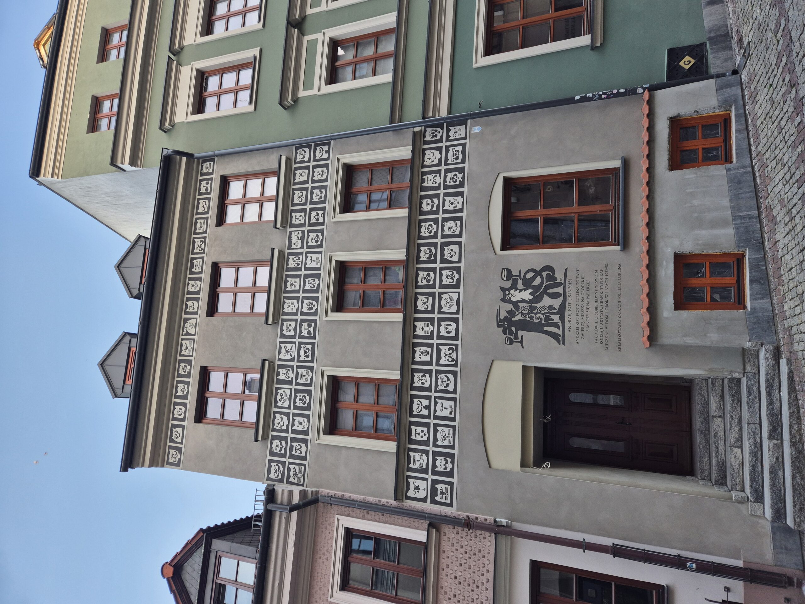 Lublin Old Town with cat themed building