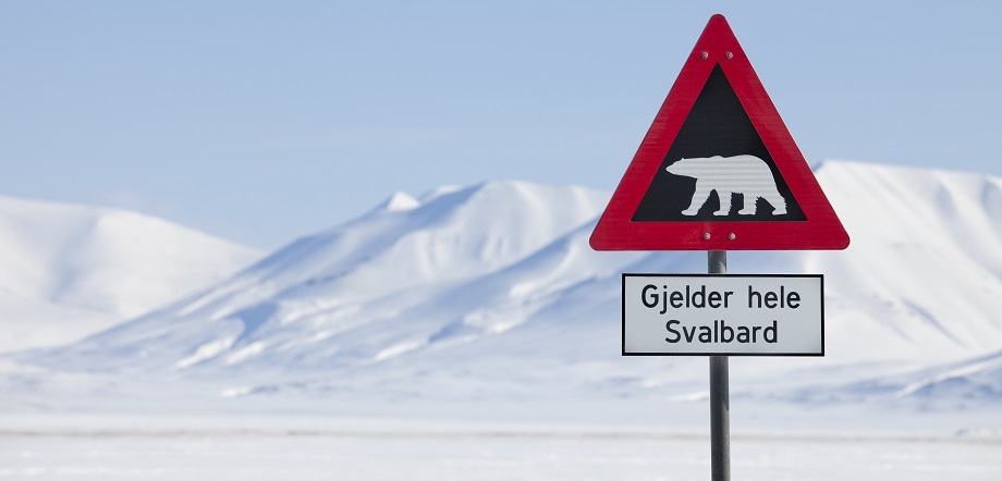 Polar Bear Warning Sign in Longyearbyen, Svalbard. Credit: Jarle Roessland - Visit Svalbard